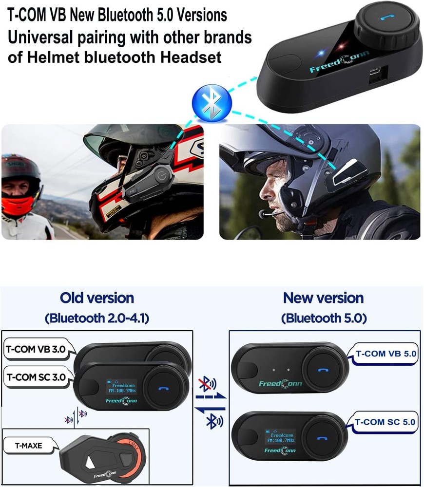 FreedConn Motorcycle Helmet Bluetooth Headset,TCOM VB with Single Pack, Black