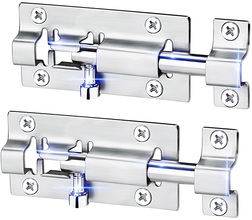 FATLODA 2 Pack Barrel Bolt Latch, 3 Inches Slide Latch Lock, Silver - 2
