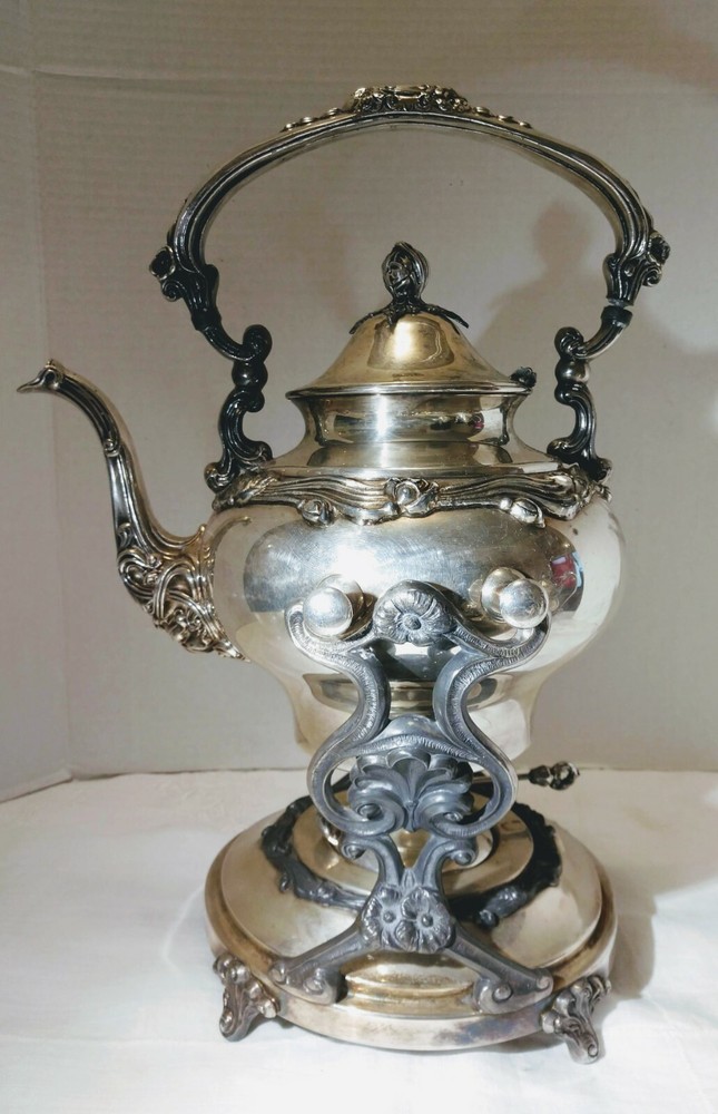 VTG Sheridan Silver Platted Tilt Tea Coffee Pot Stand Warmer Burner 3 pcs