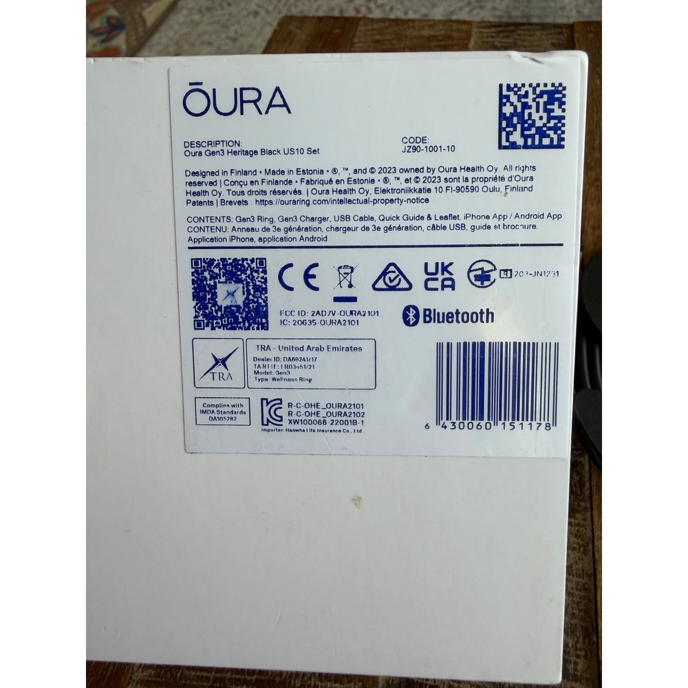 Oura Ring Generation 3 Activity Tracker Heritage Style Black Size 10
