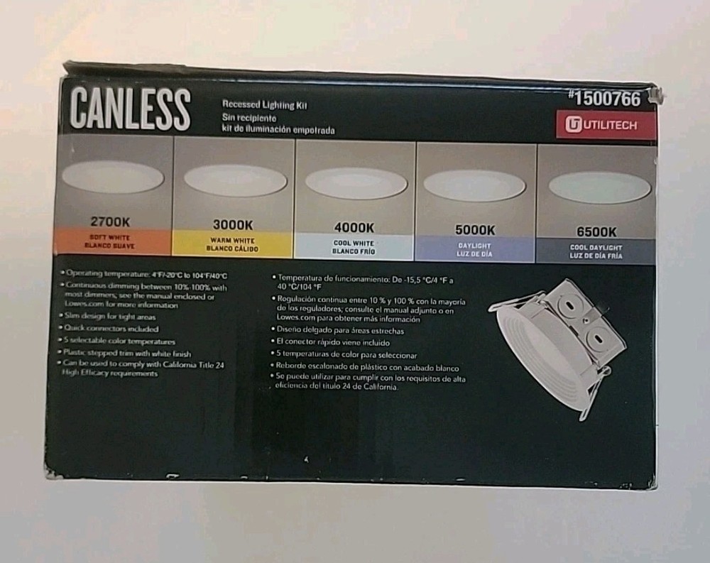 Utilitech Canless (4in) Round 2700k-6500k 580 Lumen Switchable Dimmable (6PK)