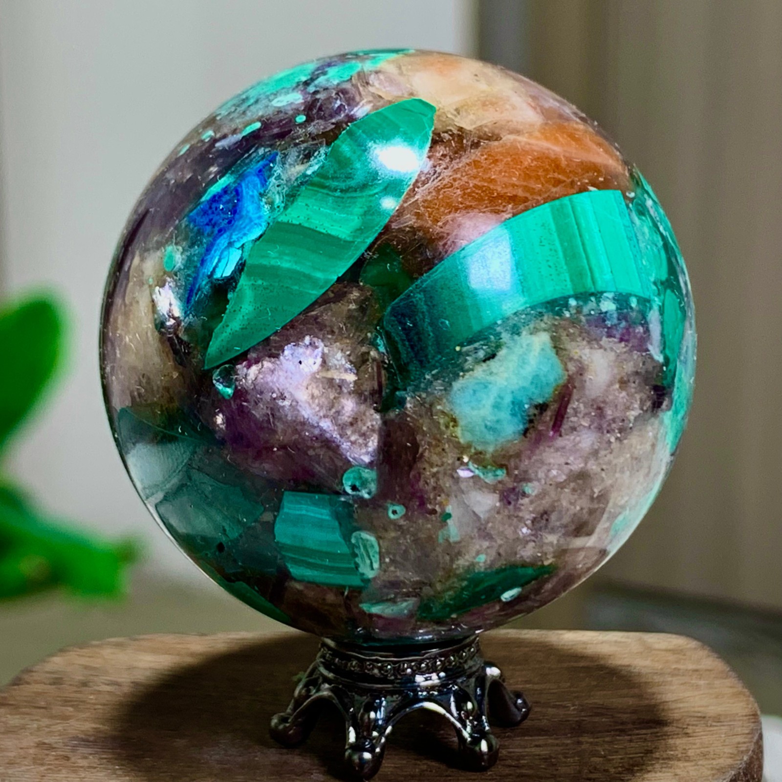 91G Newly discovered rare malachite purple mica symbiotic sphere restoration