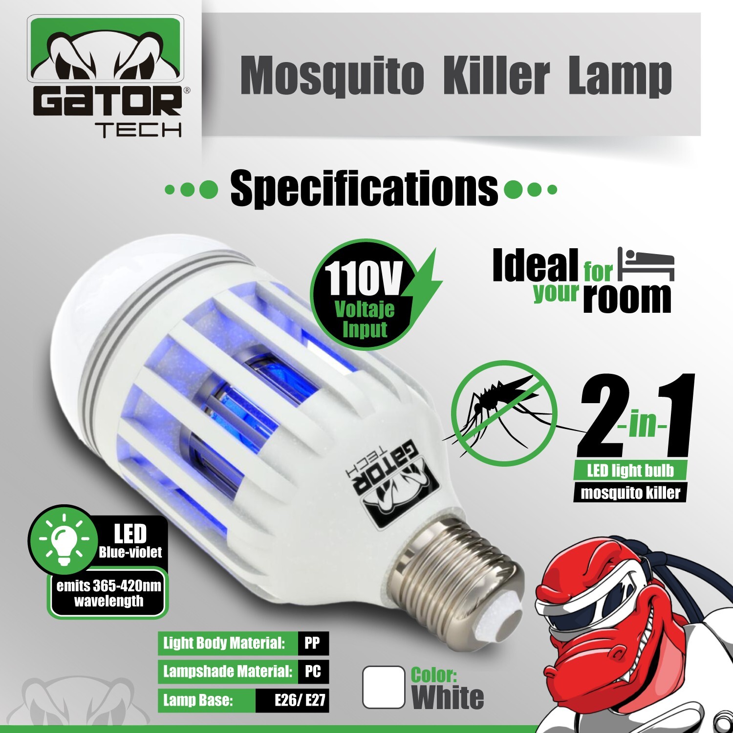 Insect Bug Mosquito Zapper Light Bulb Fly Trap Killer Indoor Outdoor UV Led Lamp