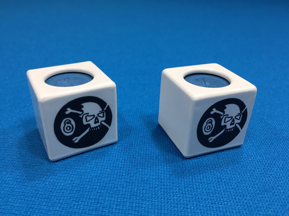 ( 2) Billiard Pool Cue Chalk Box Holder " Skull “