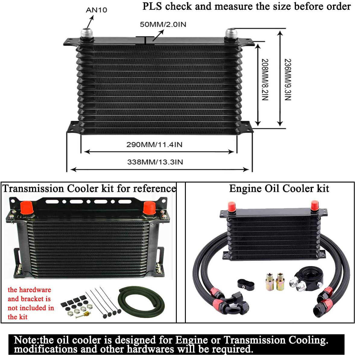 Universal Engine Transmission Oil Cooler + 15 Rows AN10 Filter Adapter Hose Kit