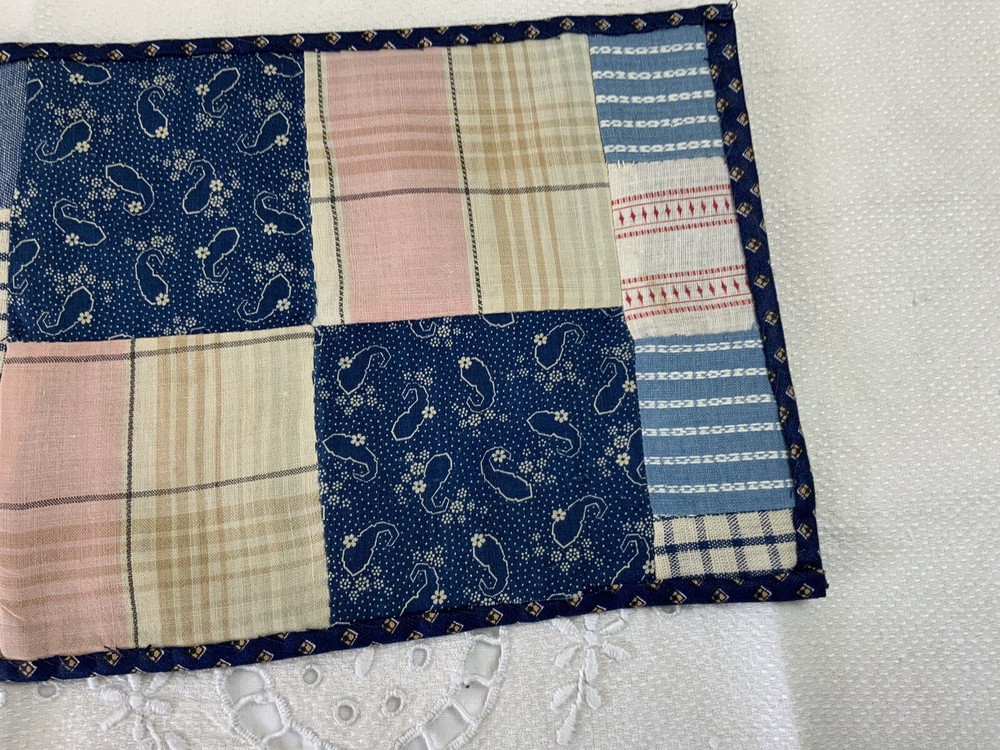 Vintage Patchwork Quilt Table Topper Or Doll Quilt, 4 Patch, Blue