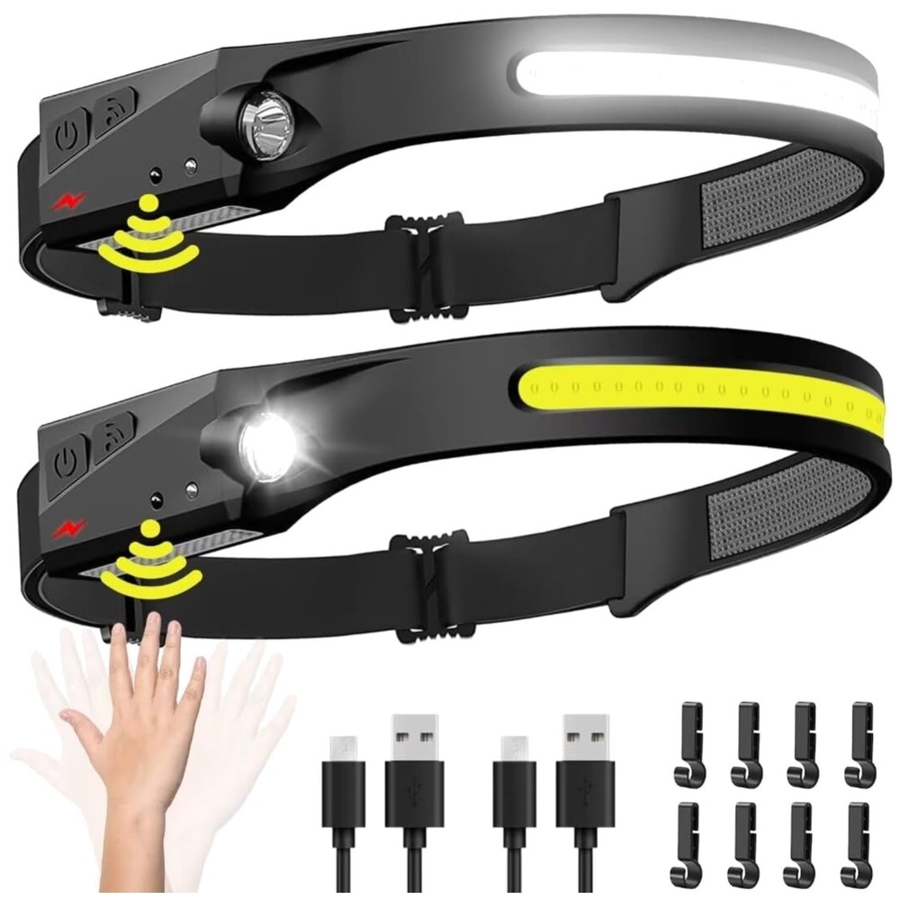 Rechargeable Headlamp 2 Pack - 230° Wide Beam Spotlight