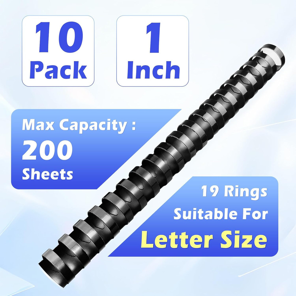 19 Ring Plastic Binding Combs,1 Inch Diameter,200 Sheet Capacity, Letter Size, B