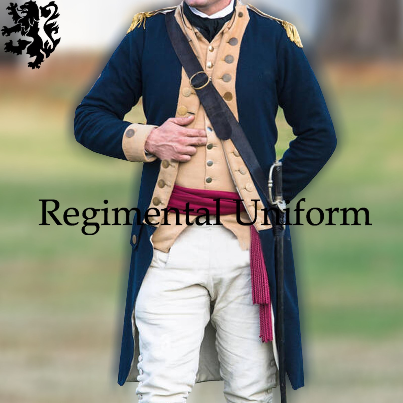 Colonial War Officer Wool Revolutionary Reenactment Costume Navy Blue Uniform
