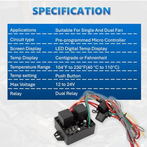 12V/24V Digital Electric Radiator Fan Controller Switch Kit with Adjustable