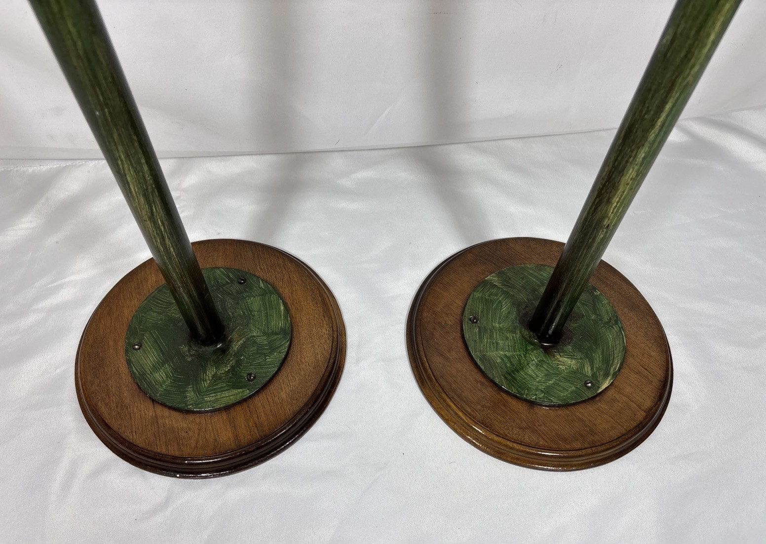 Antique Vintage Painted Green Cast Iron & Walnut? Wood Top Pedestal Plant Stand
