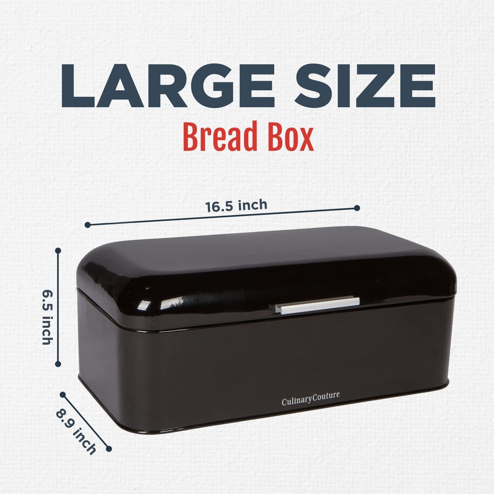 Culinary Couture Extra Large Black Bread Box for Kitchen Countertop - Holds 2...