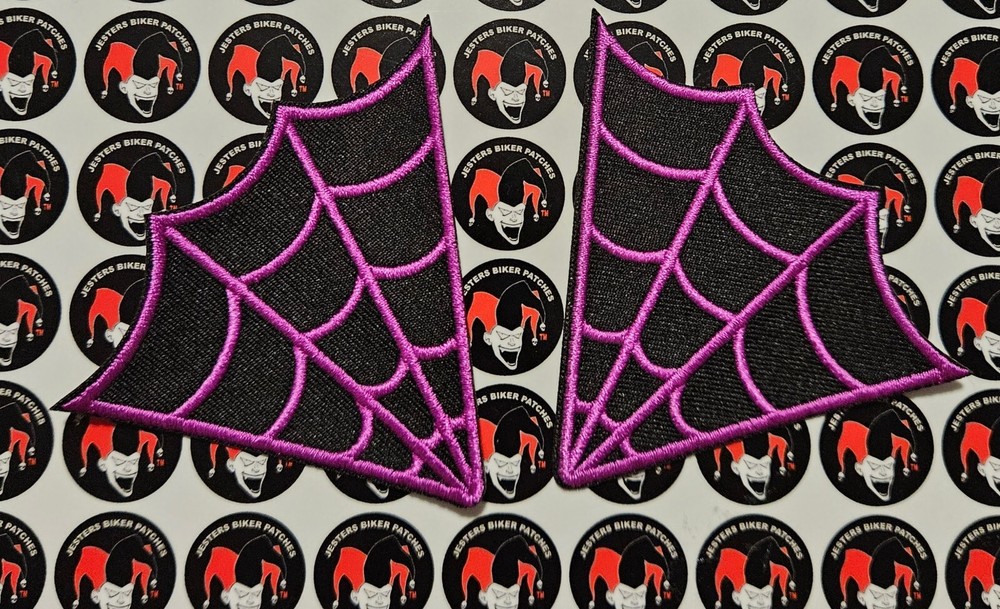 Spider Web Collar Set Embroidered Patch Light Purple on Black SW004