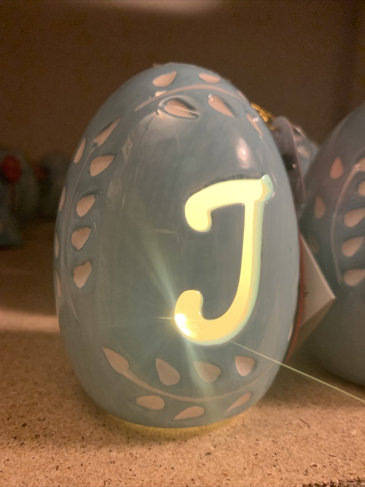 Easter Light Up Monogram Egg Letter "J” Blue Decorative Easter Egg 2.5”x3”x4”