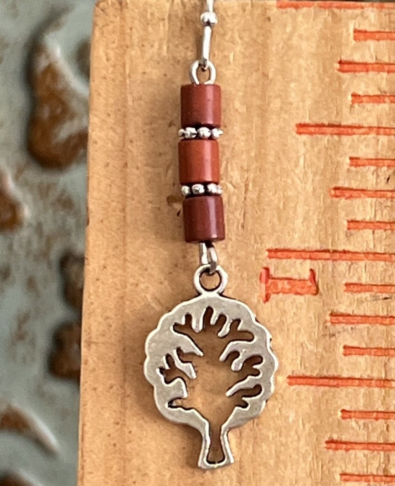 Rusty Brown and Silver Tree Earrings. Nature.