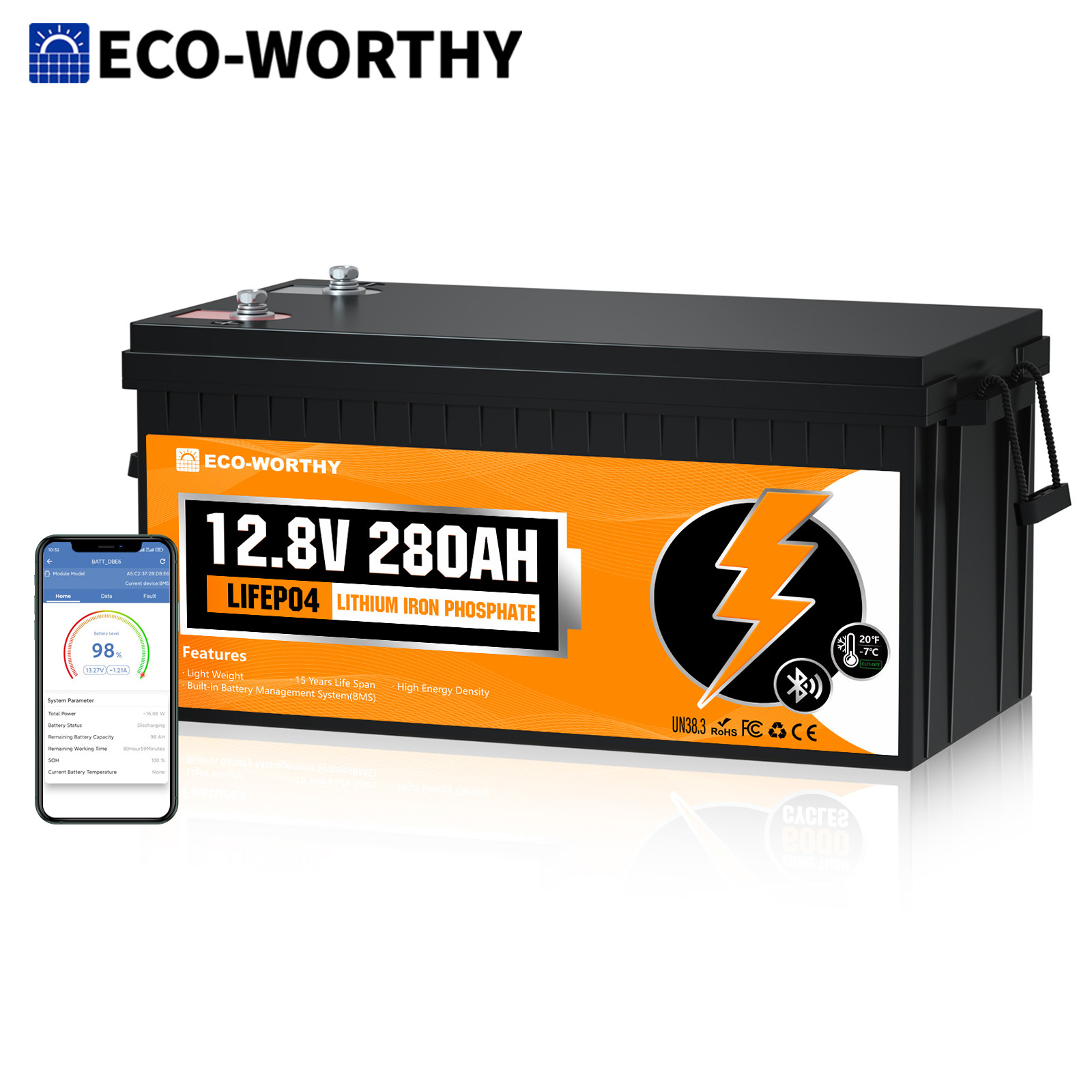 ECO-WORTHY 12V 280Ah 3584Wh 300Ah Bluetooth LiFePO4 Lithium Battery For RV Home