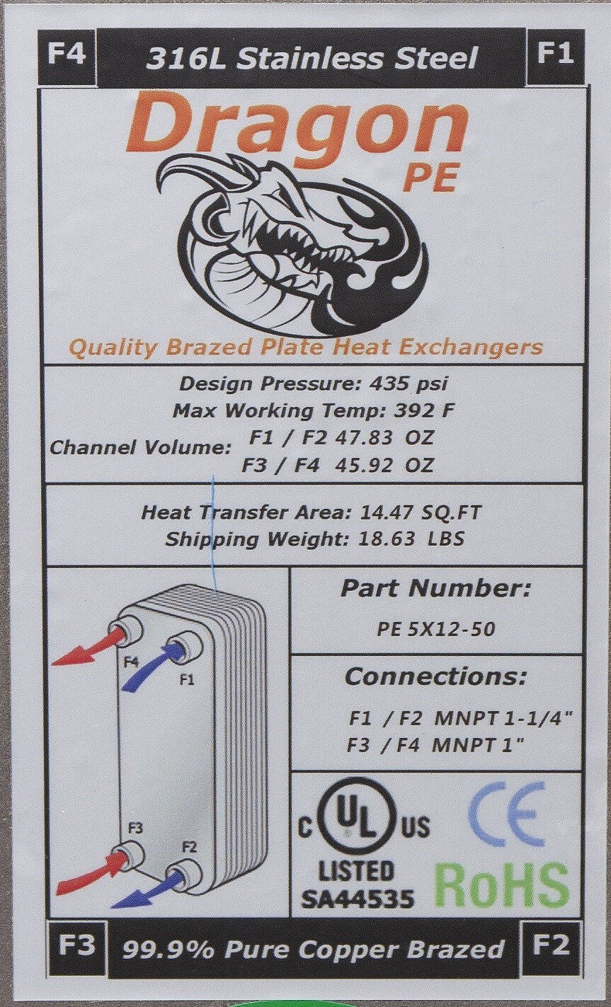 100 Brazed Plate Heat Exchanger, 250,000 BTU