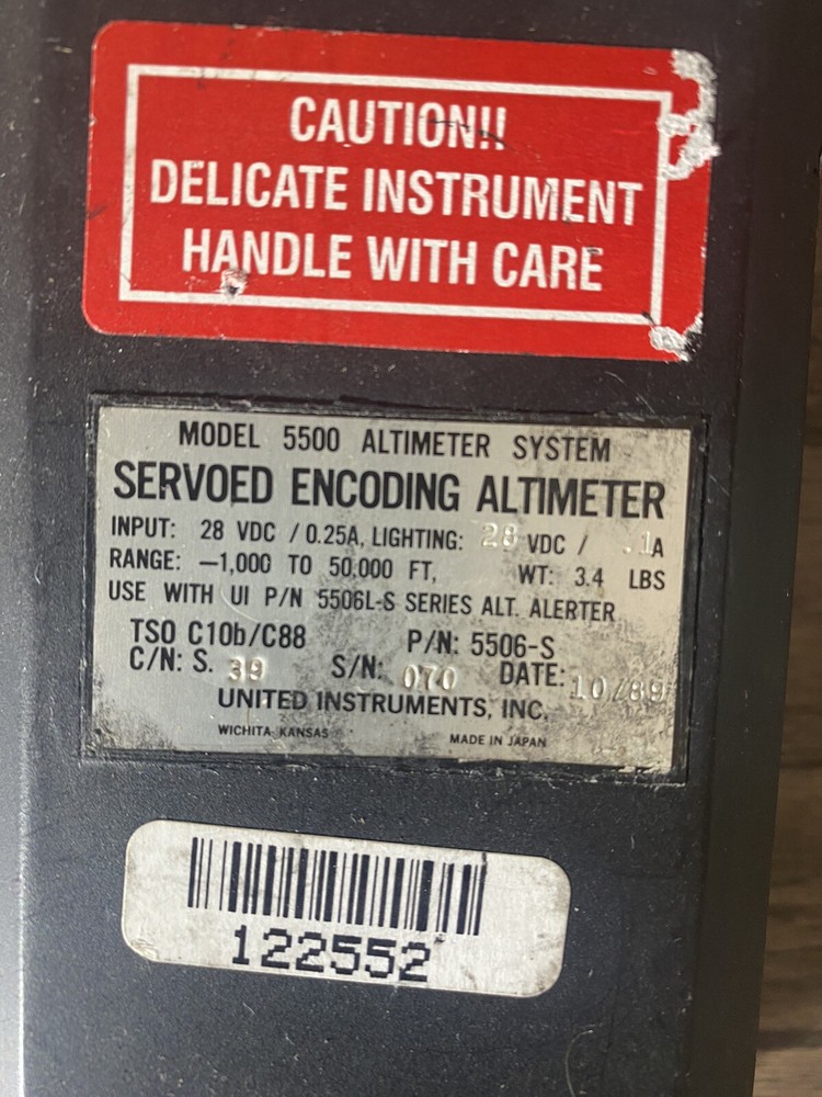 Servoed Encoding Altimeter 5506-S Removed And Working