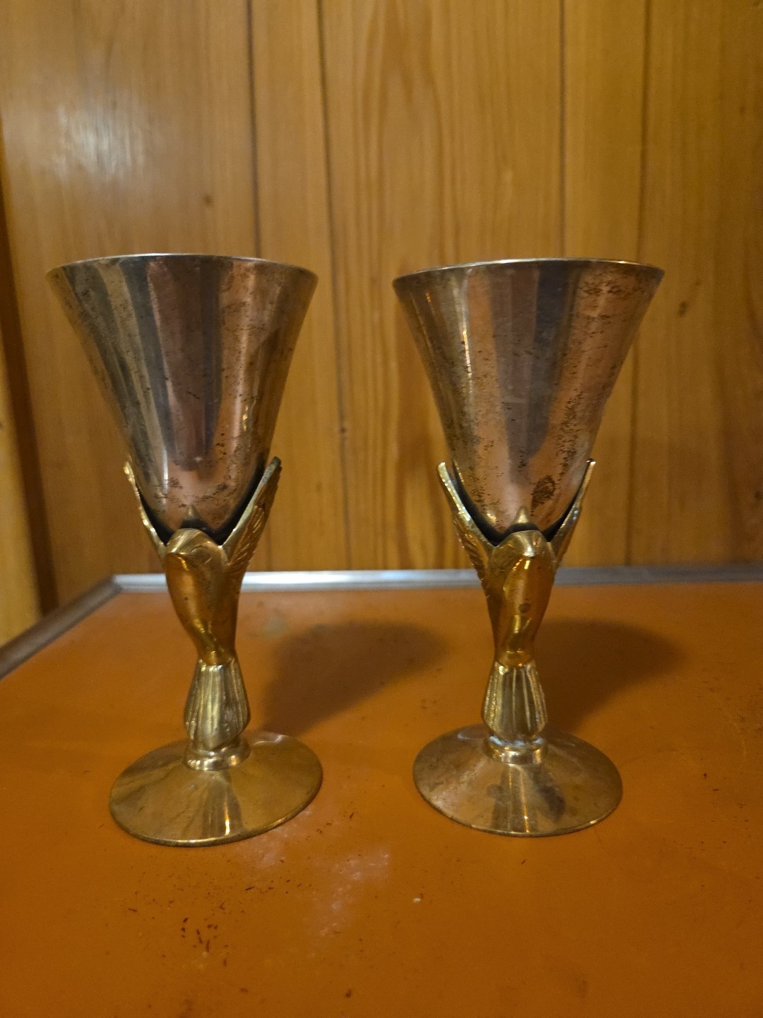 Vintage Pair Of Godinger Silver Plated Bird Shaped Brass Goblets Made In India