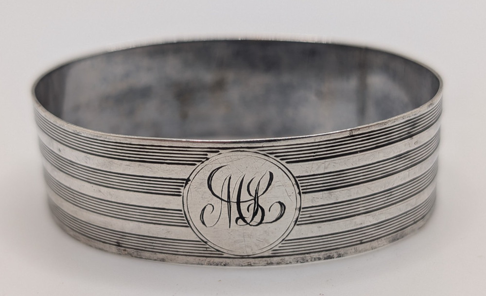 Antique English Sterling Silver Napkin Ring "ML" initials engraving, dated 1935