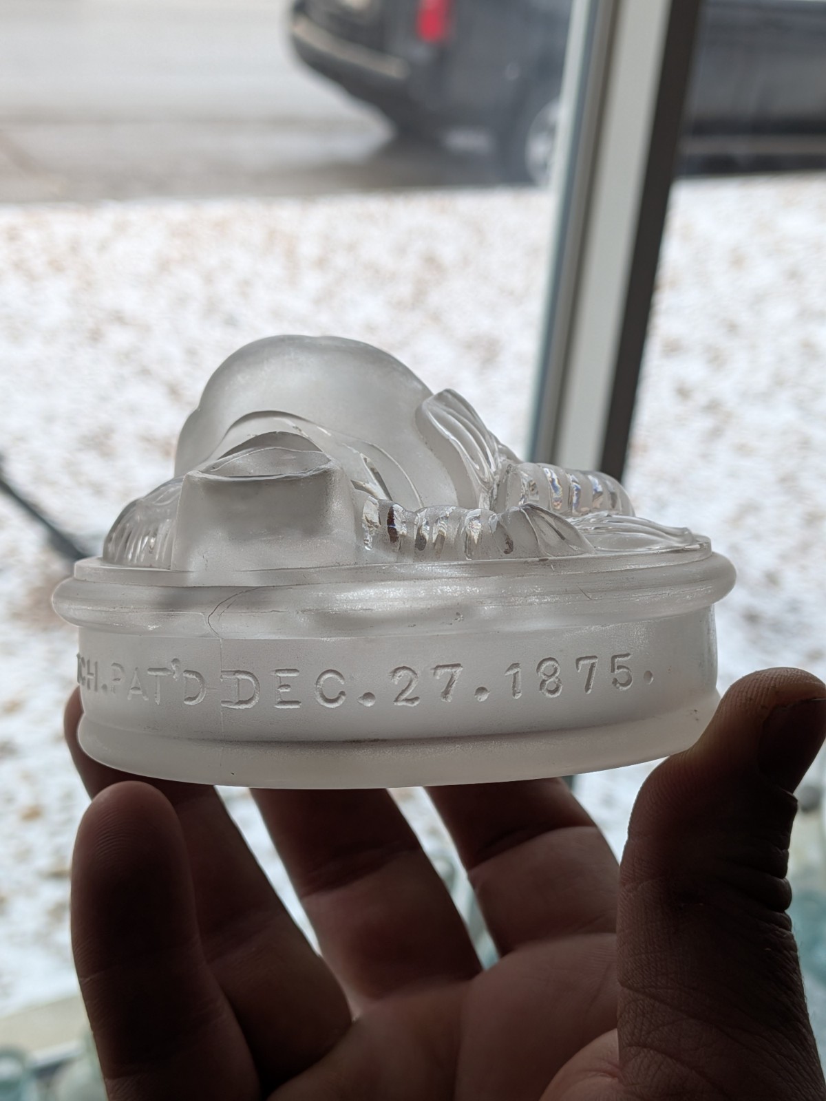 Blown Glass Figural Pear Inkwell GE Hatch Patented 1875 Cut Shut Pontil Bottle