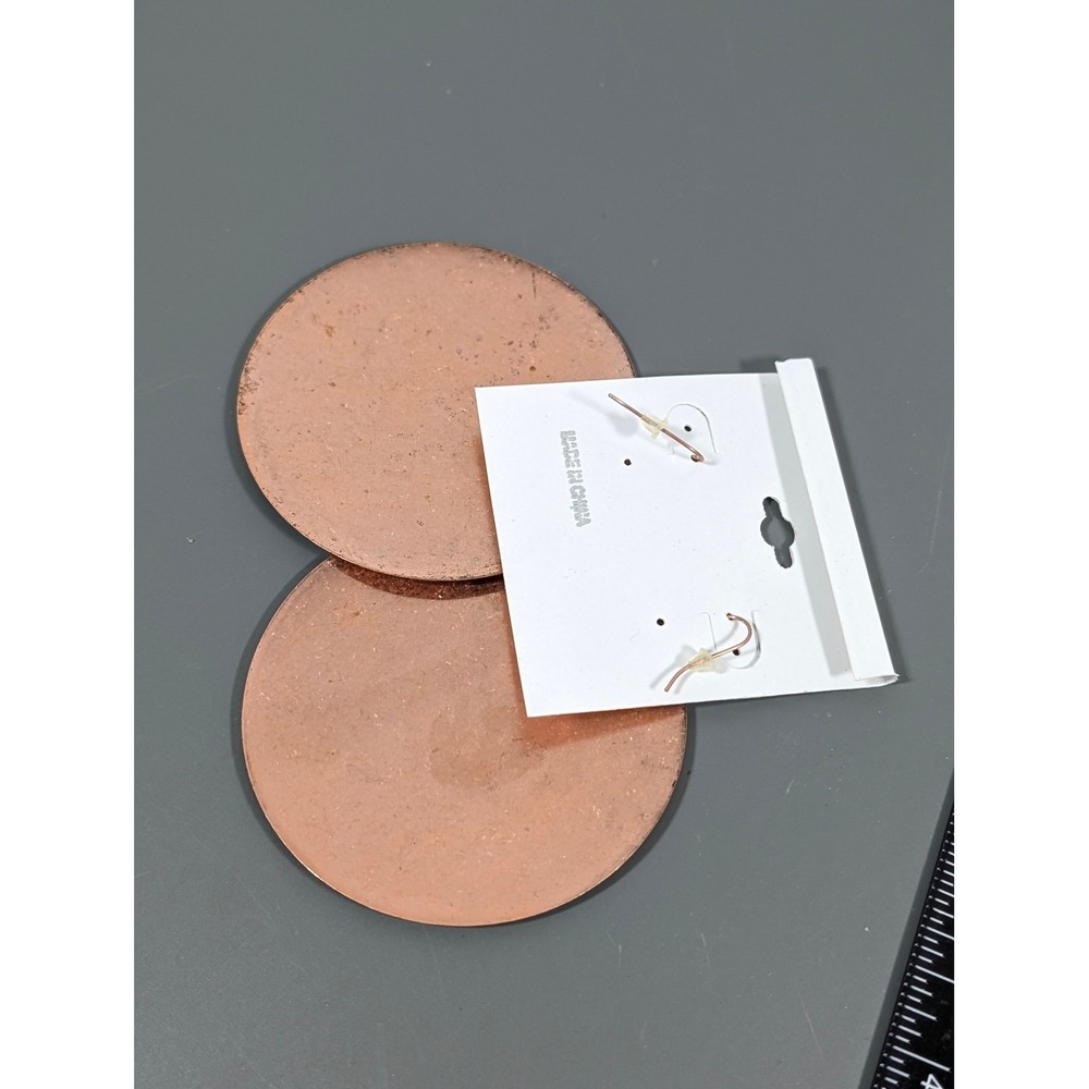 Copper Tone Large Pebble Textured Round Disc Dangle Earrings Pierced Statement