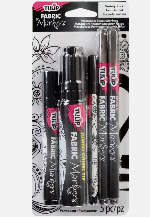 Tulip Fabric Markers Variety Pack 5/Pkg-Black Assorted Tips