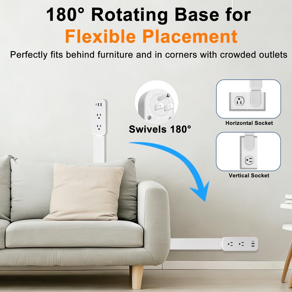 Electrical Outlet Extender Stick - Features USB-A, USB-C and 2 AC Outlets, Ex...