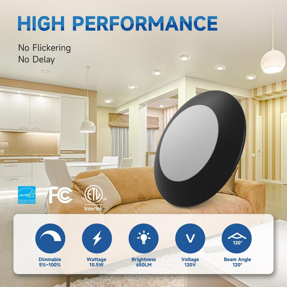 4 Inch Black LED Disk Light Dimmable Flush Mount Ceiling Light 10.5W 650Lm 30