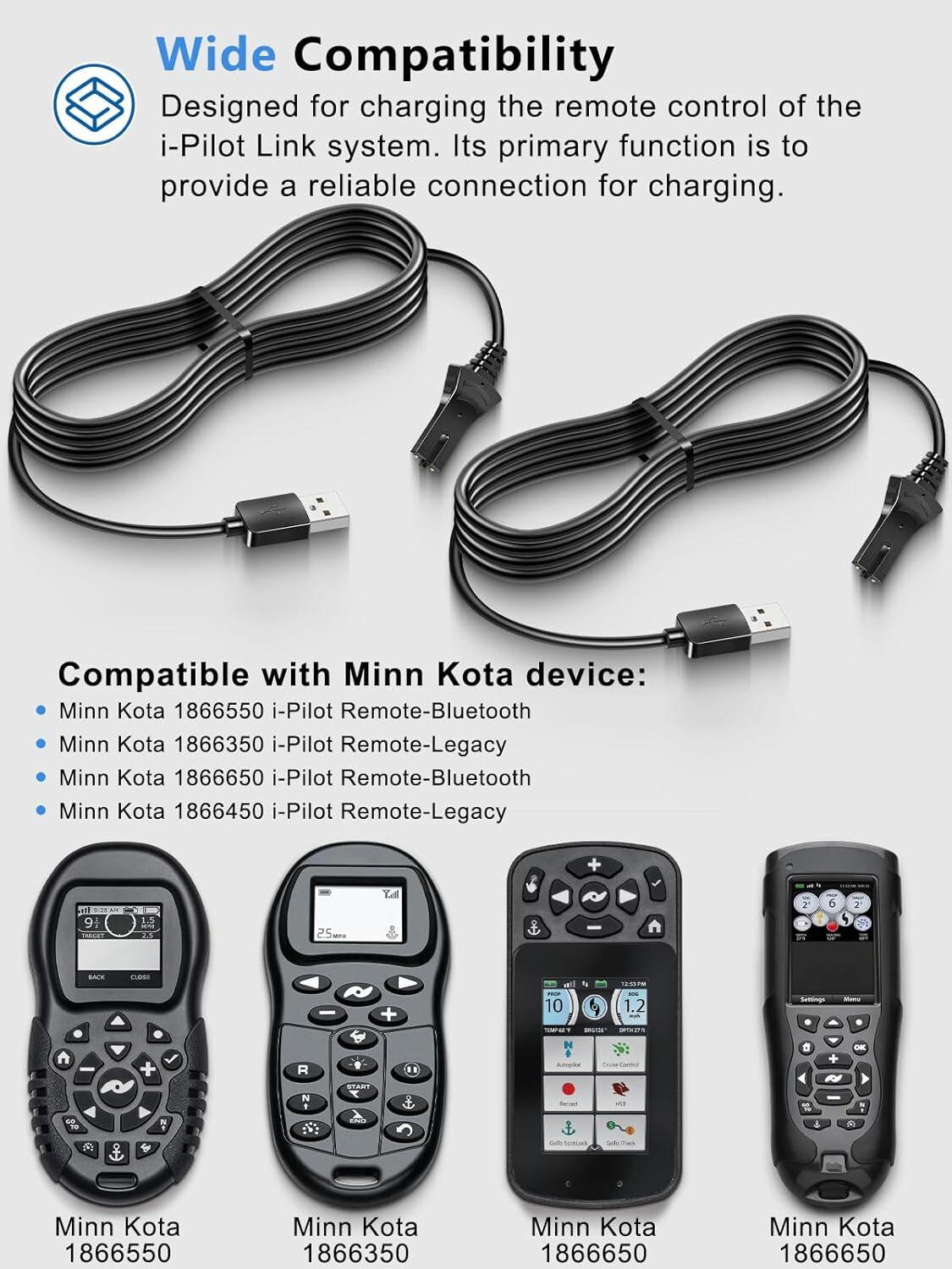 for Minn Kota i-Pilot Link Remote Control USB Charger Charging Cable 1866460