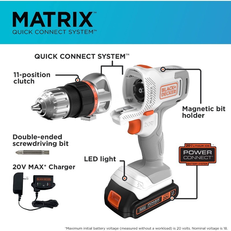 20V MAX Matrix Cordless Drill/Driver Kit, White (BDCDMT120WC1FF)