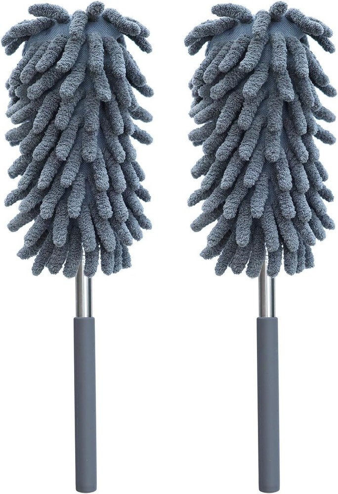2 Pack Microfiber Duster For Cleaning Washable Dusters Extendable Pole Black