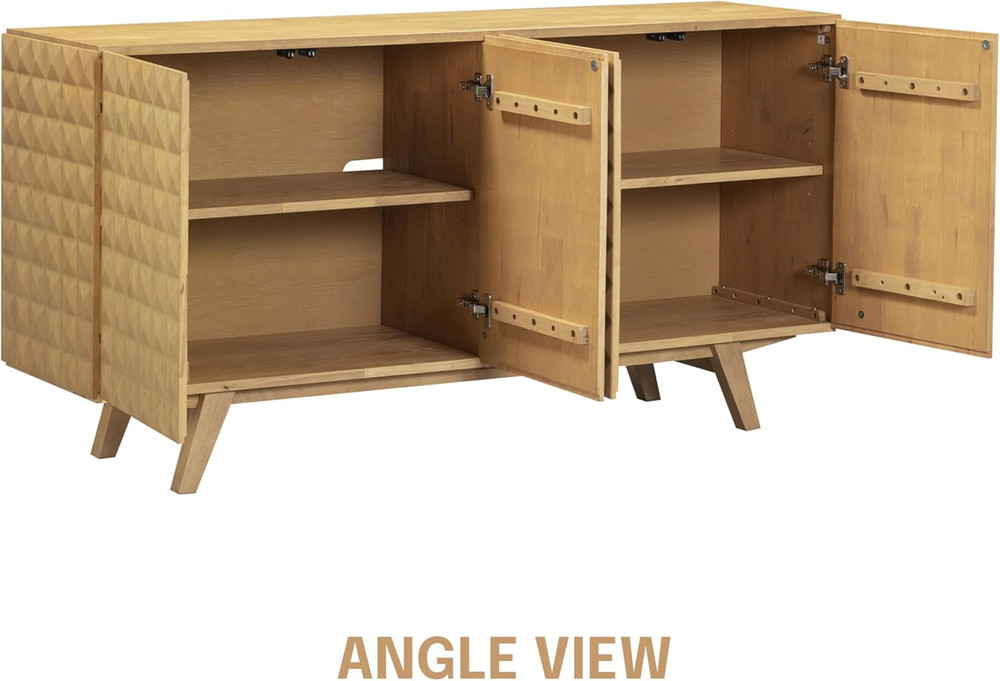 Mid-Century Modern Solid Wood Sideboard Buffet Cabinet with Geometric Fronts