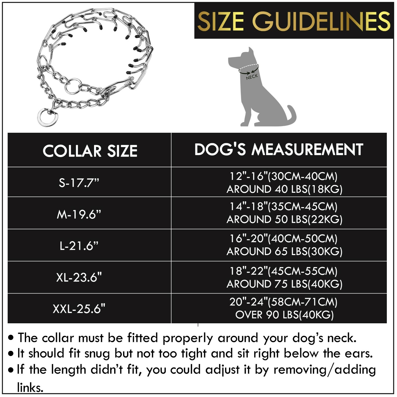 Prong Pinch Collar for Dogs Adjustable Training Chocker with Safe Quick Release