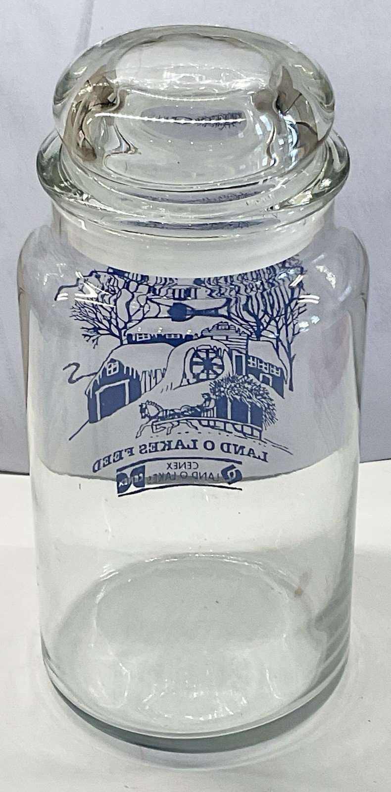 LAND O LAKES FEED / CENEX, 8" TALL GLASS CANISTER/BLUE WINTER SCENE