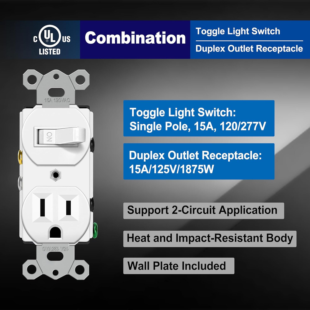6 Pack Combination Toggle Light Switch and Duplex Receptacle Outlet ...