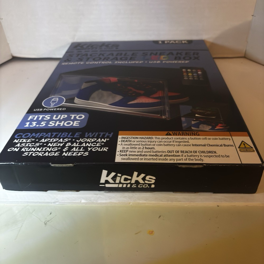 Kicks & Co. Stackable Sneaker RGB Led Display Case Magnetic Shoe Box US 13.5 USB