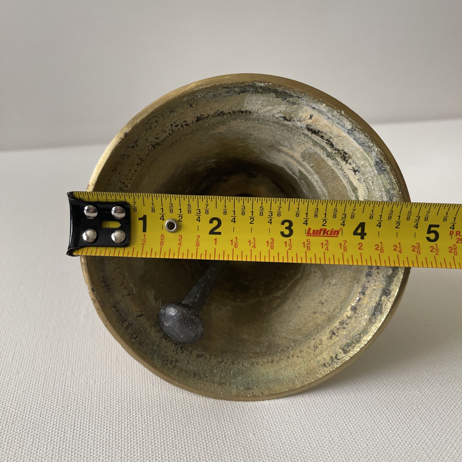 Vintage Heavy Solid Brass School Hand Bell Wood Handle Loud Dinner Service Bell