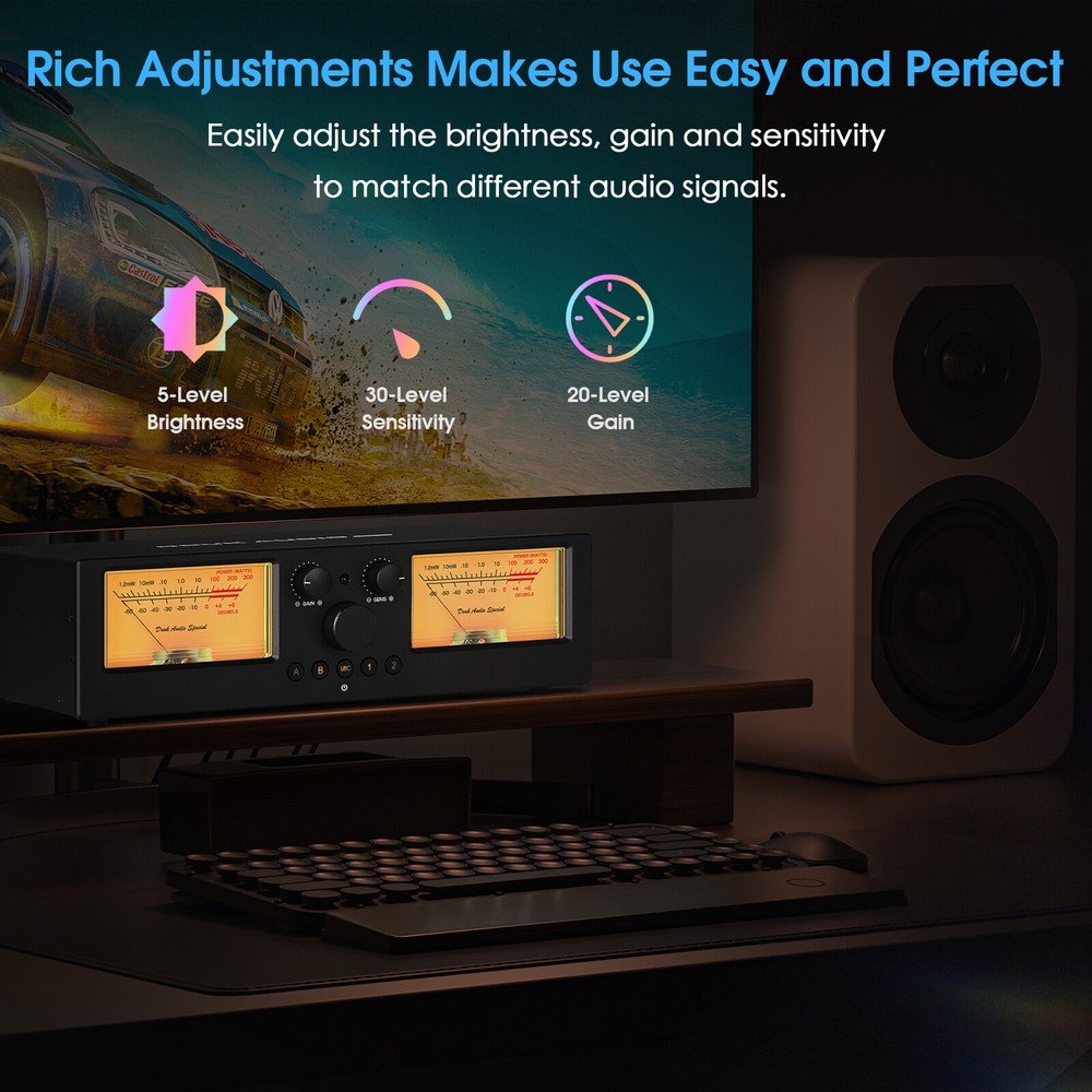 Douk VU3PRO 2-Way Amplifier/Speaker Switcher Box Dual VU Meter w/Remote Control