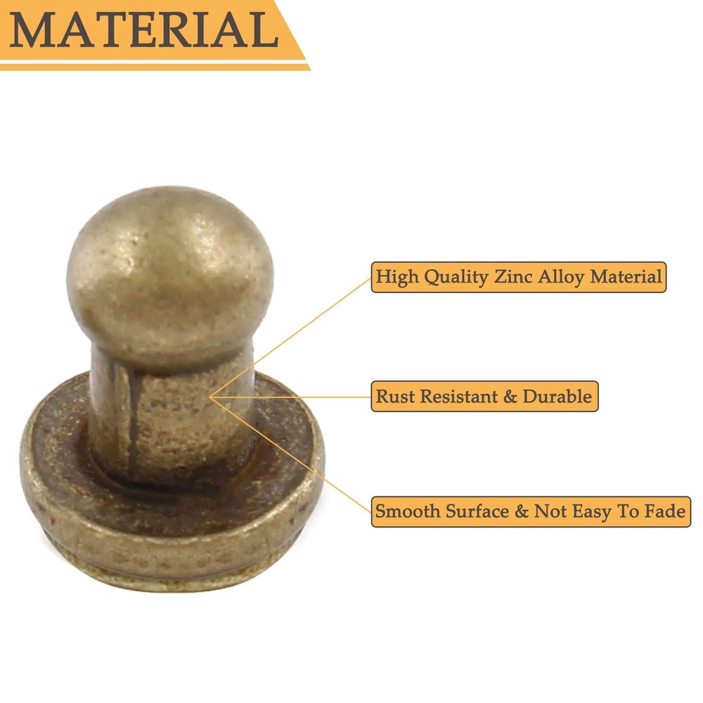 100Set 5mm Round Head Button Studs Bronze Button Stud Screw Leather Button Ri...