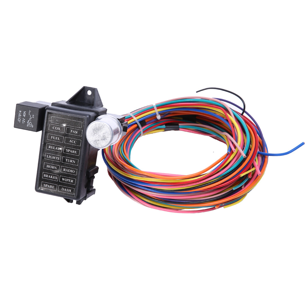14 Circuit Universal Wire Harness 14 Fuse 12v Street Hot Rat Muscle Rod Wiring