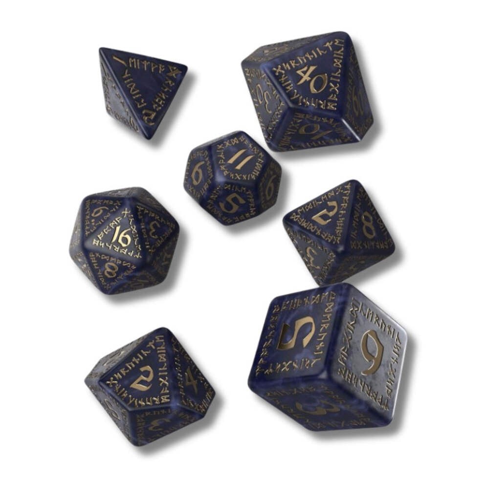 Q-Workshop Runic Dice Set 7Pc Mixed Blue Gold Polyhedral RPG DnD