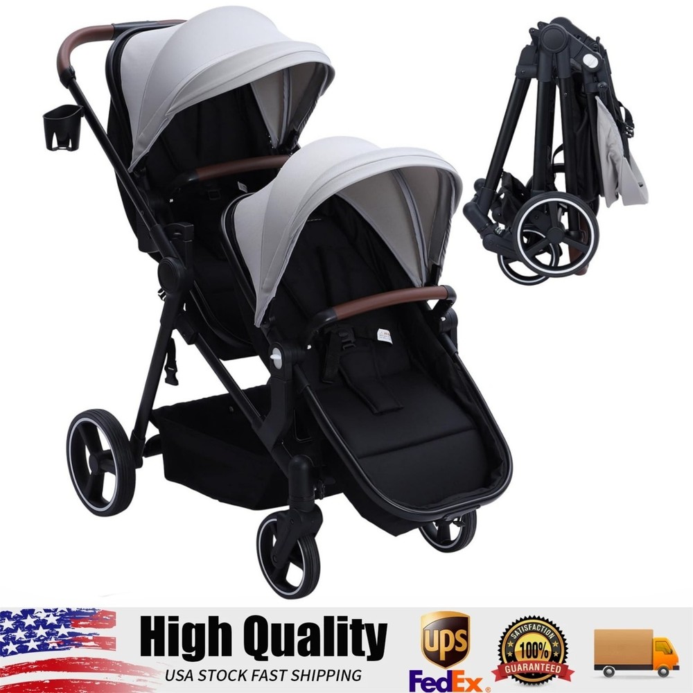 Double Stroller for Infant & Toddler, Reversible Tandem Stroller, One-Hand Fold
