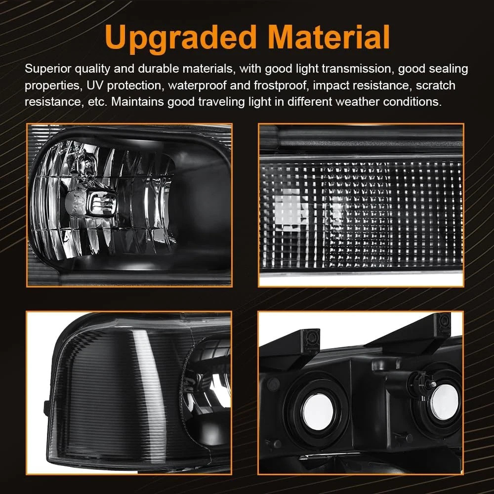 4Pcs Headlight Assembly, Headlights Kit Compatible with 2003-2014 Chevy Express