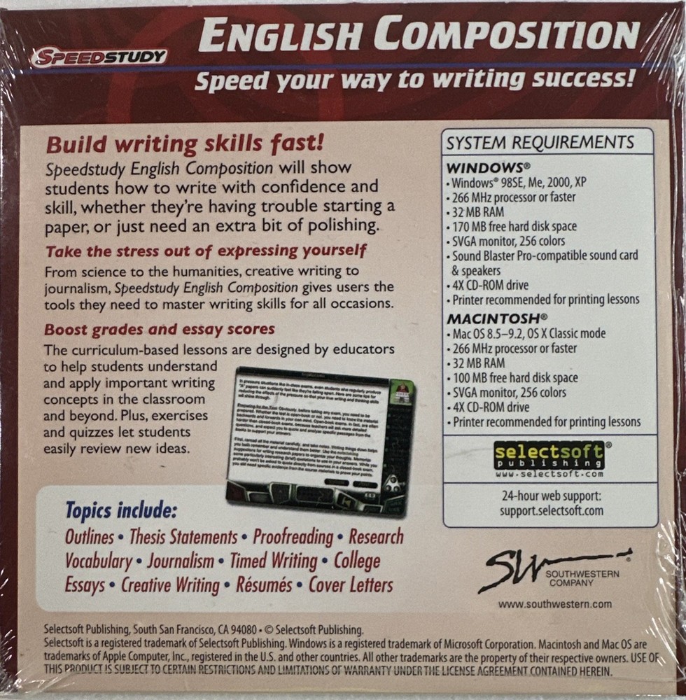 SPEEDSTUDY English Composition for PC, Mac New Sealed