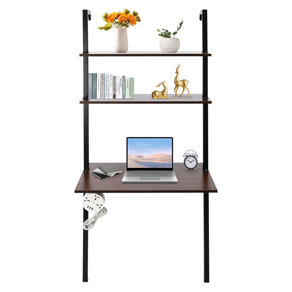 Wall Mount Writing Table Space-saving Desk With Storage Bookshelf Floating Shelf