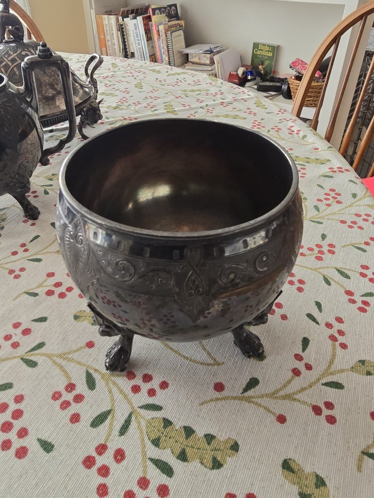 Seven Piece Antique Figural Clawfoot Silver Plate Tea Set