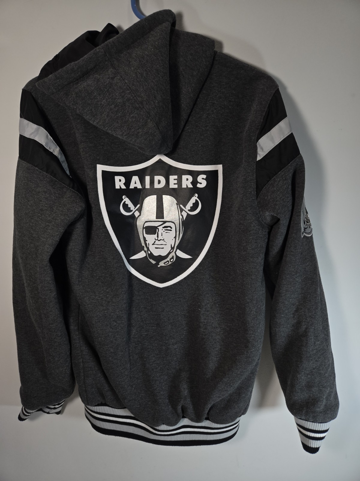 Oakland Raiders Mens Reversible Jacket NFL Football Embroidered Sz S Hoodie