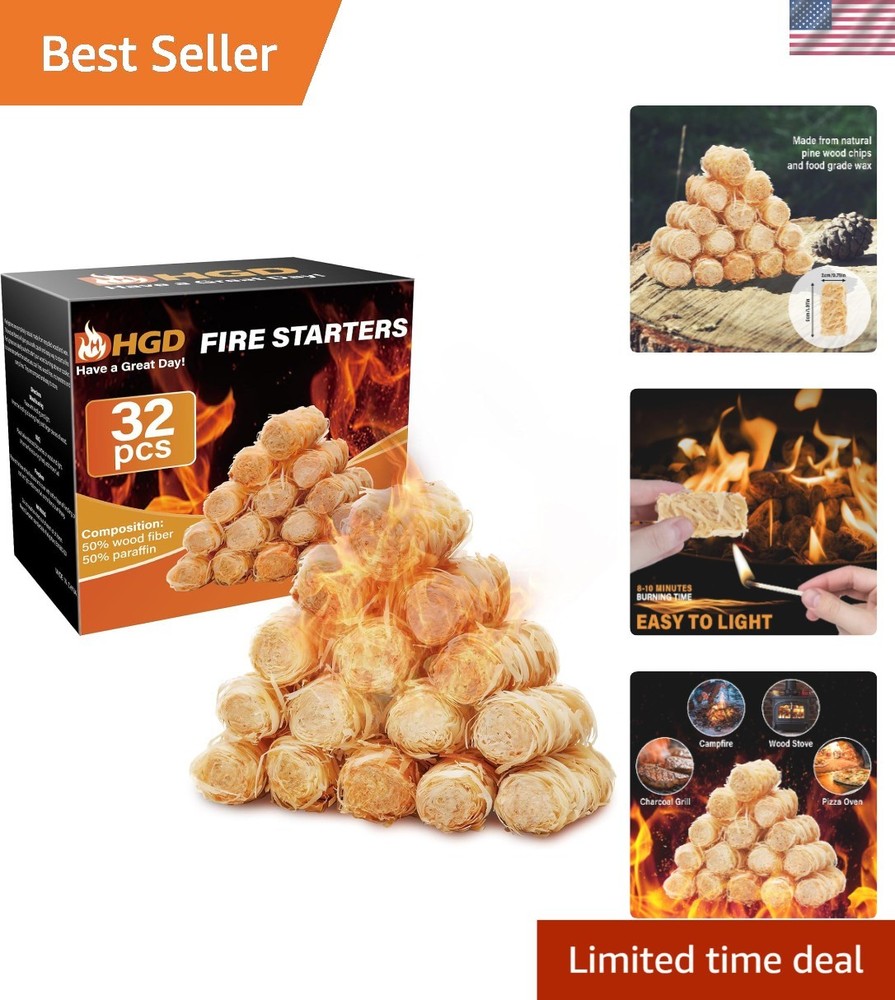 32 Pcs Waterproof Fire Starters - Quick Lighting for BBQ, Campfire & More