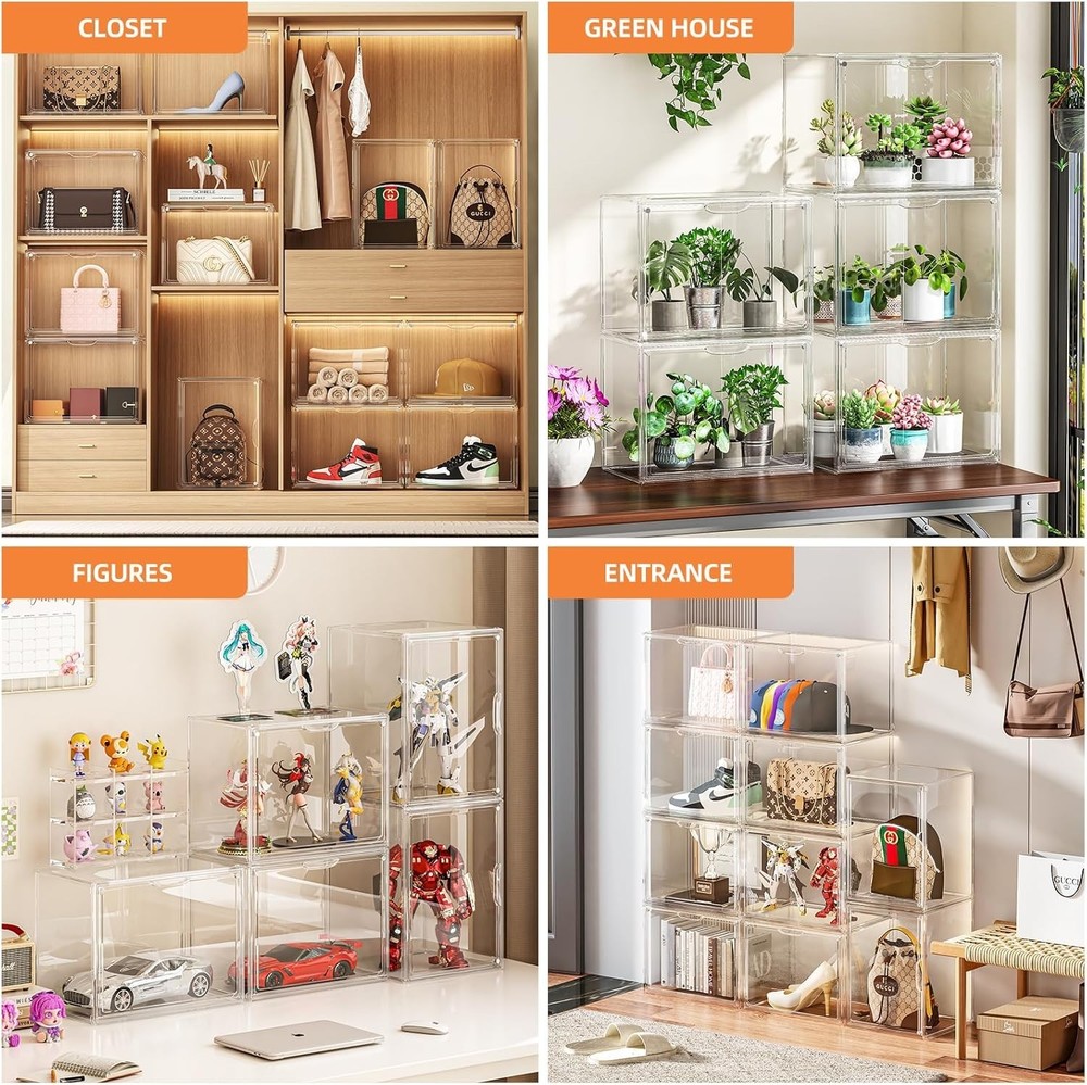 Clear Acrylic Display Case, Extra Large Stackable Storage Bins Magnetic Attra...